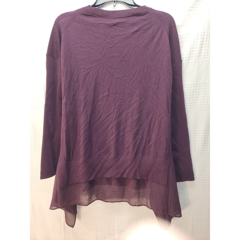 All Saints Sweater Womens Large Libby Crew Neck 100% Merino Wool Purple High Low - Picture 11 of 12